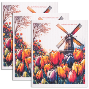 Eco-Friendly Swedish Dishcloths - Tulips Windmill Set of 3 (Paper Towel Replacements) - SWEDEdishcloths.com