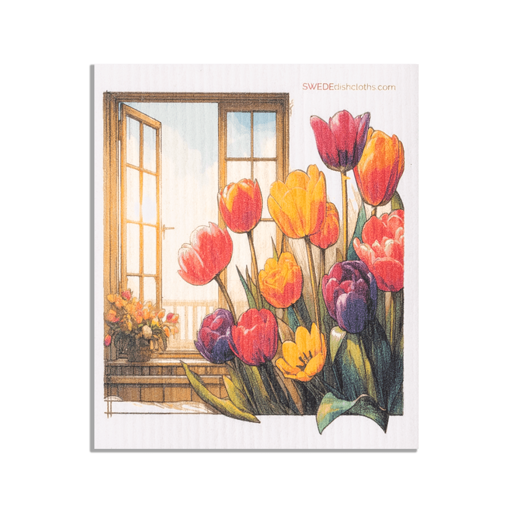 Eco-Friendly Swedish Dishcloths - Tulips Window (Paper Towel Replacement) - SWEDEdishcloths.com