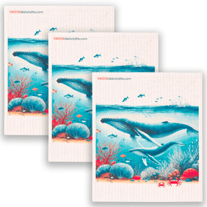 Eco-Friendly Swedish Dishcloths - Whale with Calf Set of 3 (Paper Towel Replacements, One of Each Design) - SWEDEdishcloths.com