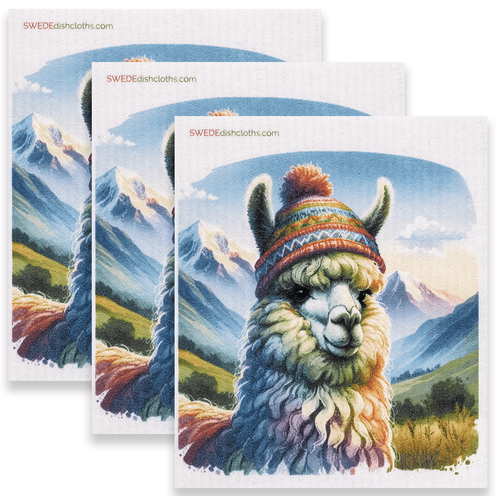 Eco-Friendly Swedish Dishcloths - Yellow Llama Set of 3 (Paper Towel Replacements) - SWEDEdishcloths.com