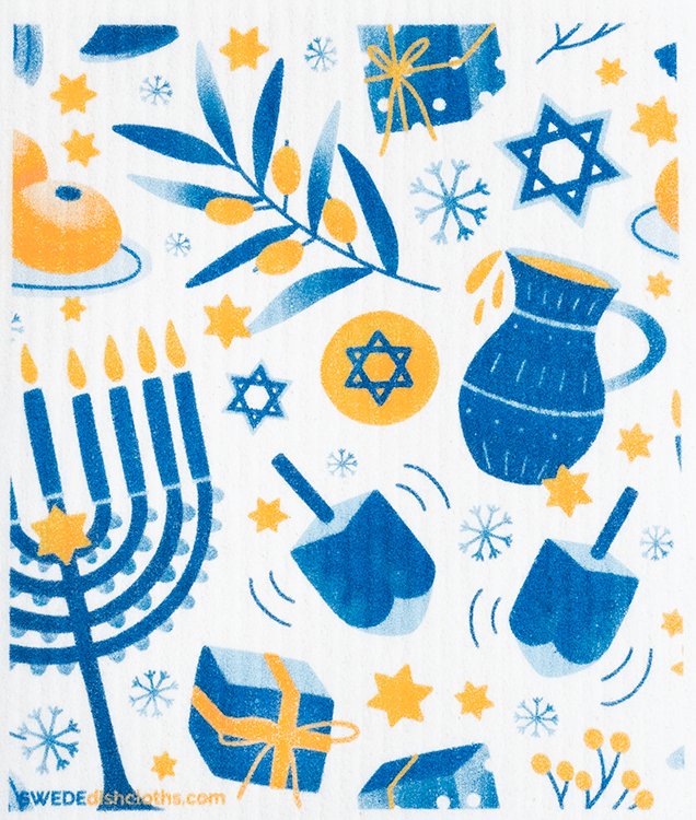Hannukah Collage Swedish Dishcloth: Single cloth, Eco-Friendly, Reusable, Super Absorbent | SWEDEdishcloths - SWEDEdishcloths.com
