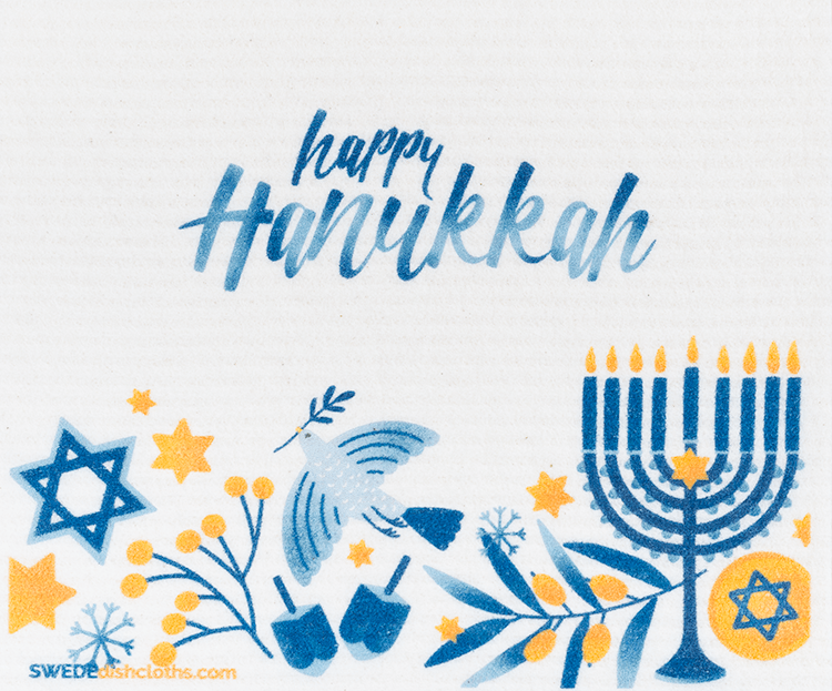 Hannukah Dove Swedish Dishcloth: Single cloth, Eco-Friendly, Reusable, Super Absorbent | SWEDEdishcloths - SWEDEdishcloths.com