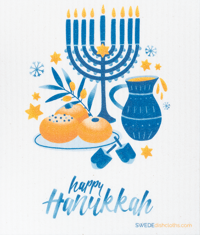 Hannukah Menorah Swedish Dishcloth: Single cloth, Eco-Friendly, Reusable, Super Absorbent | SWEDEdishcloths - SWEDEdishcloths.com