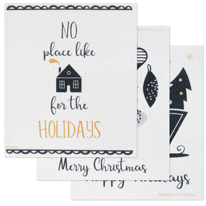 Mixed B&W Christmas Set of 3 (One of each design) Paper Towel Replacements | Swededishcloths - SWEDEdishcloths.com