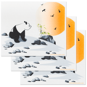 Panda and Birds Set of 3 Paper Towel Replacements | Swededishcloths eco-friendly compostable swedishdishcloths - SWEDEdishcloths.com