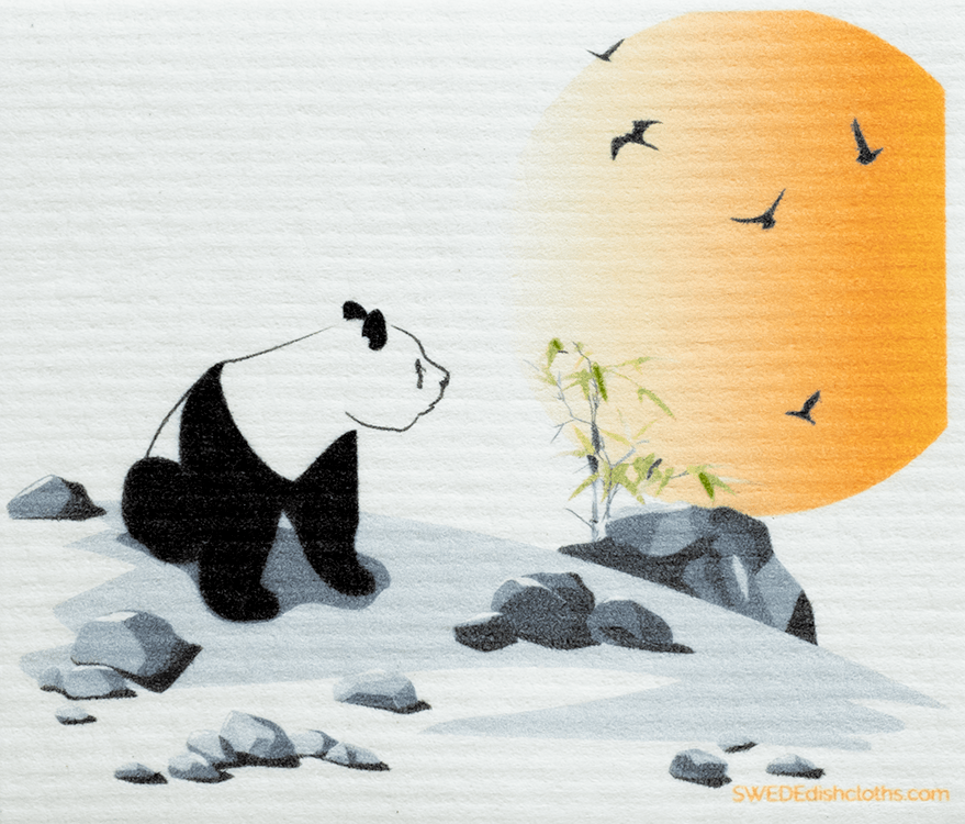 Panda and Birds Swedish Dishcloth: Single cloth, Eco-Friendly, Reusable, Super Absorbent | SWEDEdishcloths - SWEDEdishcloths.com