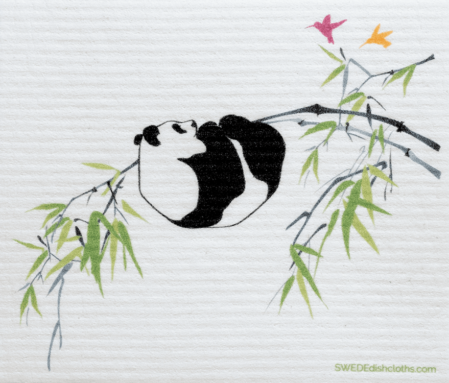 Panda in Tree Swedish Dishcloth: Single cloth, Eco-Friendly, Reusable, Super Absorbent | SWEDEdishcloths - SWEDEdishcloths.com