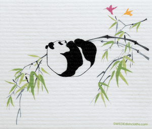 Panda in Tree Swedish Dishcloth: Single cloth, Eco-Friendly, Reusable, Super Absorbent | SWEDEdishcloths - SWEDEdishcloths.com