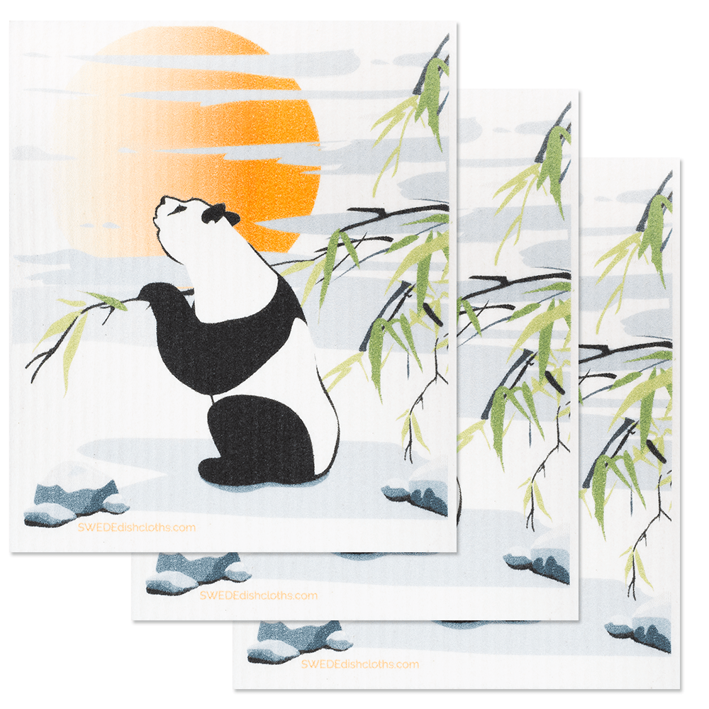 Panda Sitting Set of 3 Paper Towel Replacements | Swededishcloths - SWEDEdishcloths.com