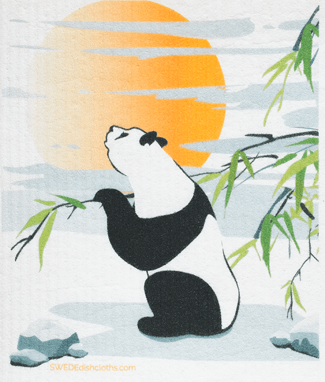 Panda Sitting Swedish Dishcloth: Single cloth, Eco-Friendly, Reusable, Super Absorbent | SWEDEdishcloths - SWEDEdishcloths.com