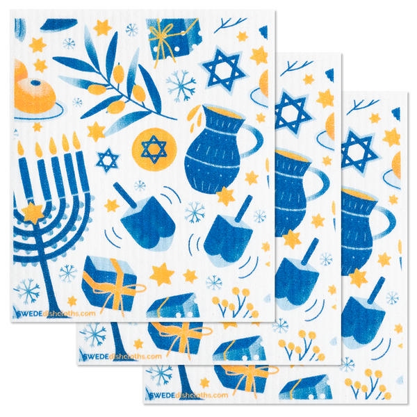 Swedish Dishcloths Hannukah Collage Set of 3 cloths Eco Friendly Absorbent Cleaning Cloth