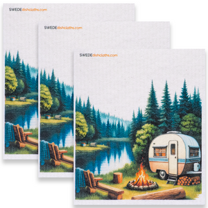 Eco-Friendly Swedish Dishcloths - Camper and Fire Set of 3 (Paper Towel Replacements)