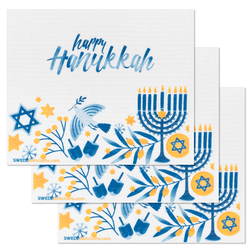 Swedish Dishcloths Hannukah Dove Set of 3 cloths Eco Friendly Absorbent Cleaning Cloth - SWEDEdishcloths.com