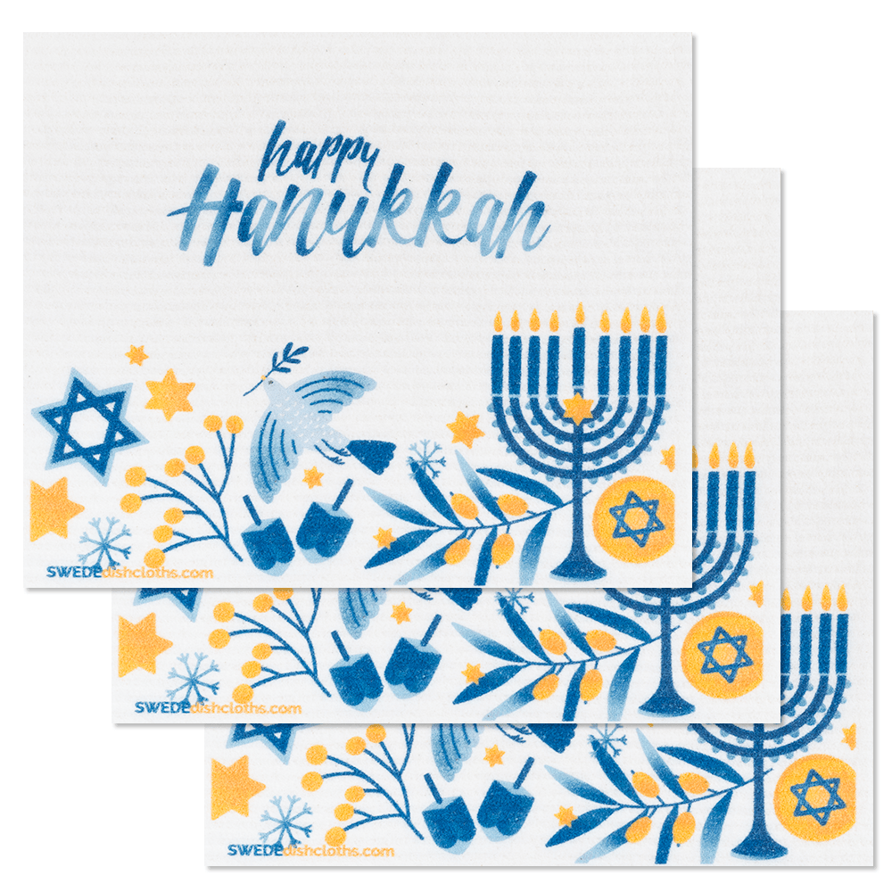 Swedish Dishcloths Hannukah Dove Set of 3 cloths Eco Friendly Absorbent Cleaning Cloth - SWEDEdishcloths.com