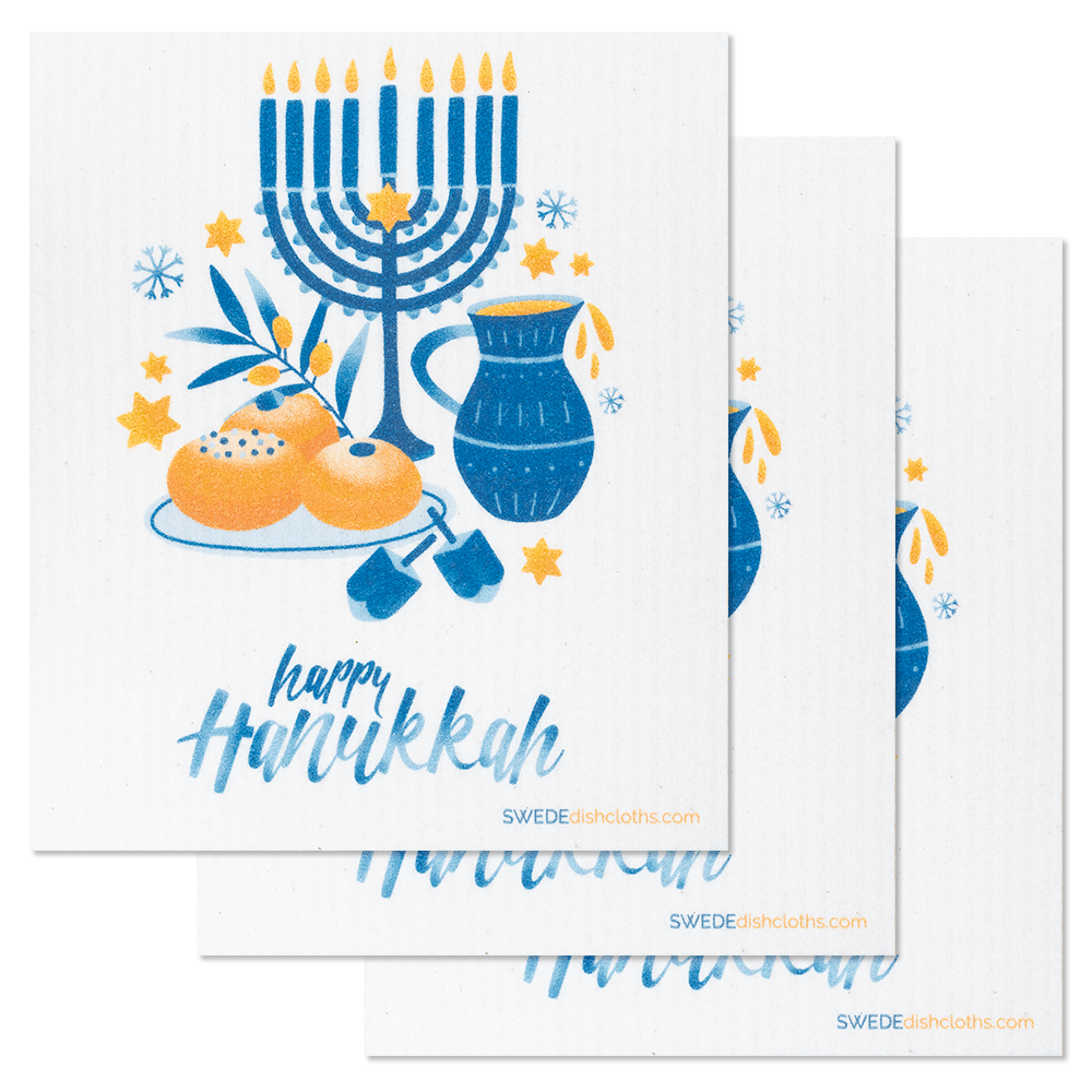 Swedish Dishcloths Hannukah Menorah Set of 3 cloths Eco Friendly Absorbent Cleaning Cloth - SWEDEdishcloths.com