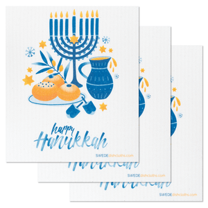 Swedish Dishcloths Hannukah Menorah Set of 3 cloths Eco Friendly Absorbent Cleaning Cloth - SWEDEdishcloths.com