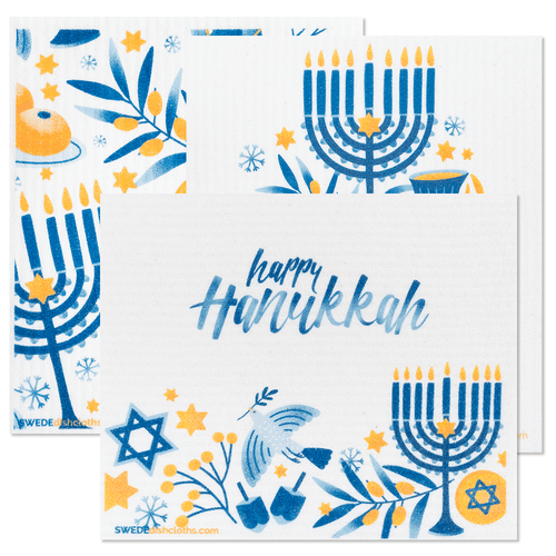 Swedish Dishcloths Mixed Hannukah Set of 3 (One of each design) cloths Eco Friendly Absorbent Cleaning Cloth - SWEDEdishcloths.com