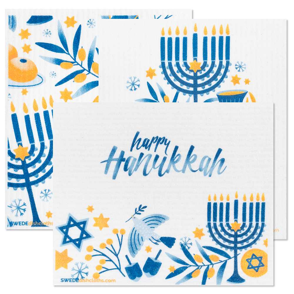 Swedish Dishcloths Mixed Hannukah Set of 3 (One of each design) cloths Eco Friendly Absorbent Cleaning Cloth - SWEDEdishcloths.com