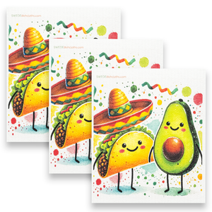 Eco-Friendly Swedish Dishcloths - Taco & Avocado Set of 3 (Paper Towel Replacements)