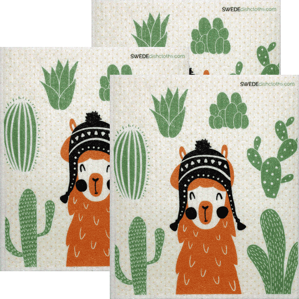 Orange Llama Set of 3 Swedish Dishcloths