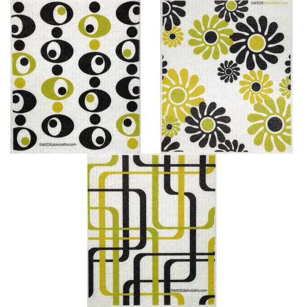 Modern Patterns Set of 3 cloths (One of each design) Swedish Dishcloths