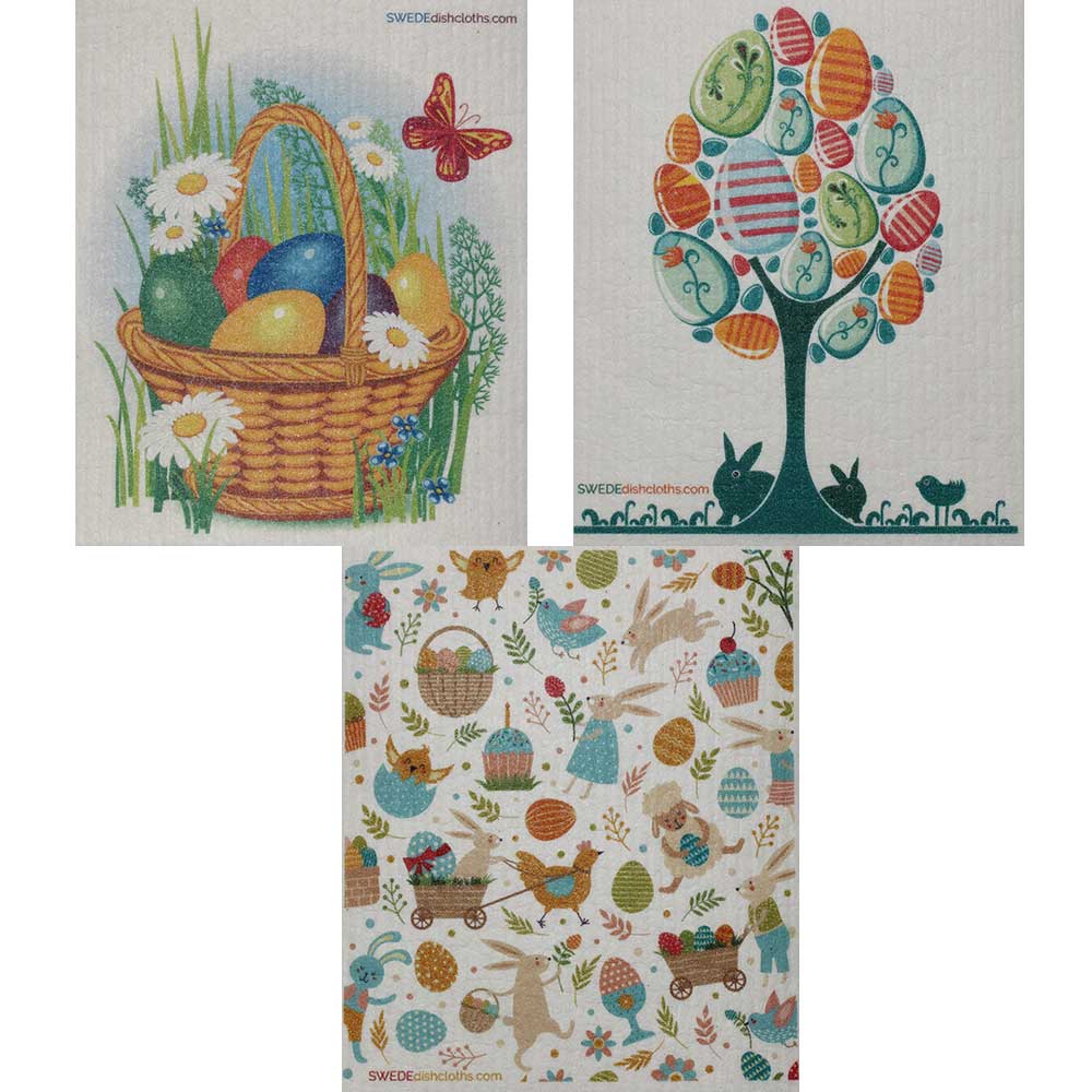 Mixed Easter Set of 3 cloths Swedish Dishcloths (one of each design) | ECO Friendly Absorbent Cleaning Cloth | Reusable Cleaning Wipes