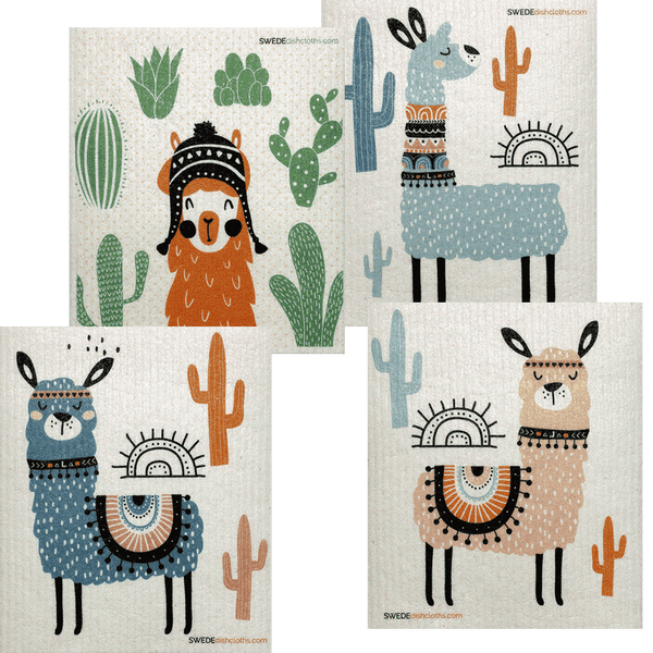 Mixed Llamas Set of 4 Swedish Dishcloths (One of each design)