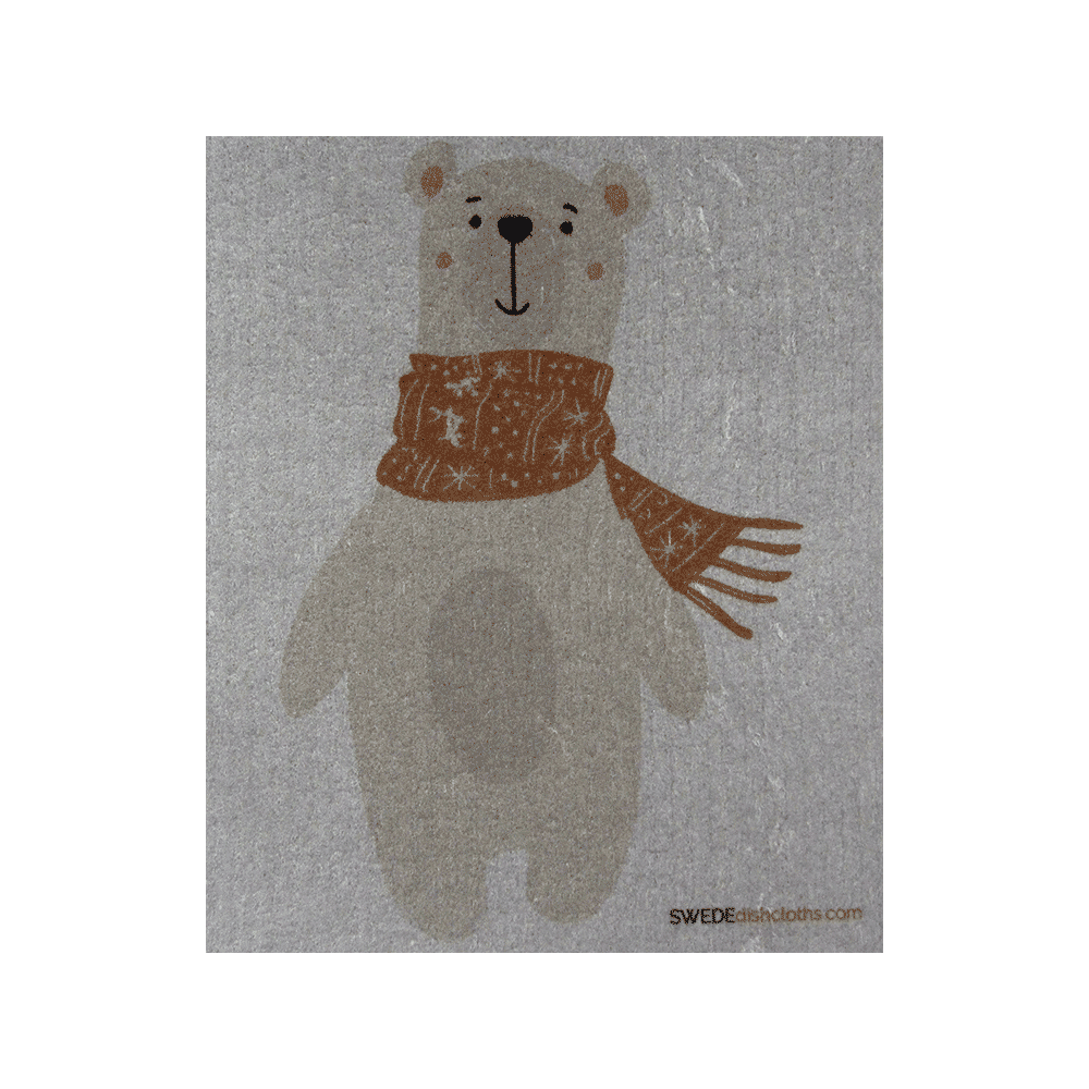 Winter Bear on Gray ONE each Swedish Dishcloth | ECO Friendly Absorbent Cleaning Cloth | Reusable Cleaning Wipes