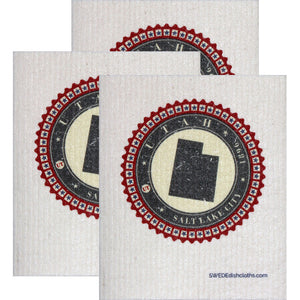 Swedish Dishcloth Set of 3 each Swedish Dishcloth Badge Design - Utah