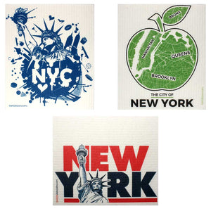 Swedish Dishcloths Mixed NYC Set of 3 cloths (one of each design)  Eco Friendly Absorbent Cleaning Cloth