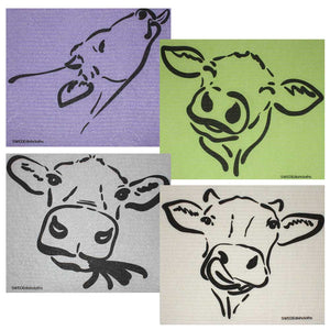 Swedish Dishcloths Cow Silhouettes Set of 4 cloths (one of each design)  Eco Friendly Absorbent Cleaning Cloth