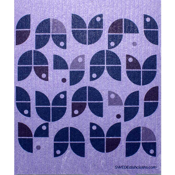 Geometric Flowers Purple on Purple One cloth Swedish Dishcloths | ECO Friendly Absorbent Cleaning Cloth
