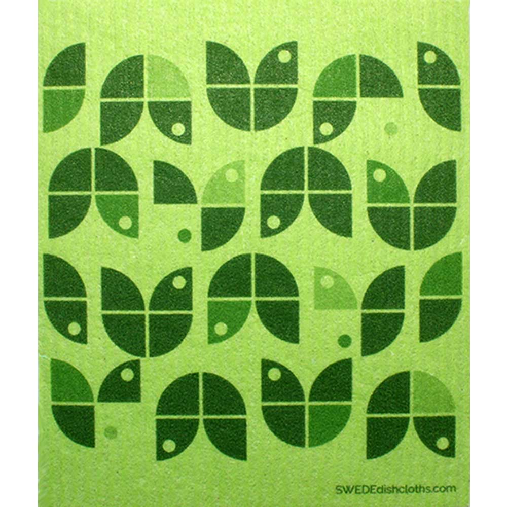 Geometric Flowers Green on Green One cloth Swedish Dishcloths | ECO Friendly Absorbent Cleaning Cloth