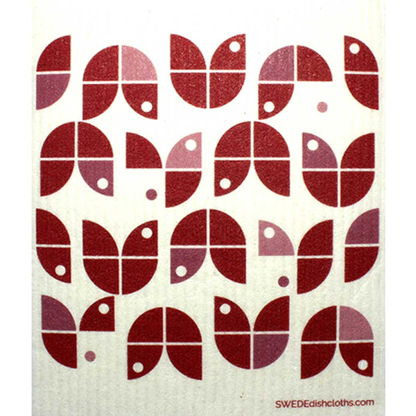 Geometric Flowers Red on White One cloth Swedish Dishcloths | ECO Friendly Absorbent Cleaning Cloth