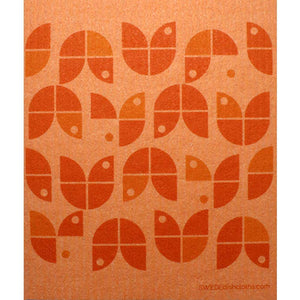 Geometric Flowers Orange on Orange One cloth Swedish Dishcloths | ECO Friendly Absorbent Cleaning Cloth