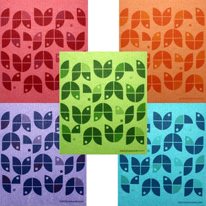Geometric Flowers on Colors Set of 5 cloths (One of each design) Swedish Dishcloths ECO  Absorbent Cleaning Cloth