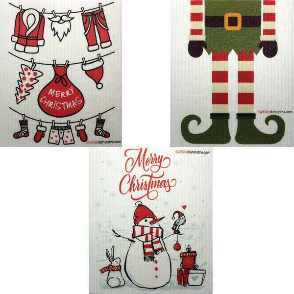 Mixed Christmas "B" Set of 3 cloths Swedish Dishcloths Eco Friendly Absorbent Cleaning Cloth