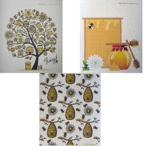 Bees/Honey Set of 3 Swedish Dishcloths (One of each design) | ECO Friendly | Reusable Cleaning Spongecloth - SWEDEdishcloths.com