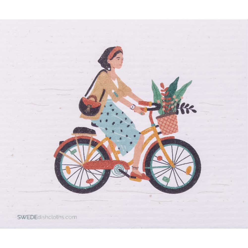 Bike with Basket Swedish Dishcloth | ECO Friendly Absorbent Cleaning Cloth - SWEDEdishcloths.com