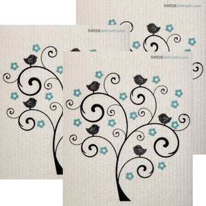 Bird and Flower Tree Set of 3 Swedish Dishcloths (One of each design) | ECO Friendly | Reusable Cleaning Spongecloth - SWEDEdishcloths.com