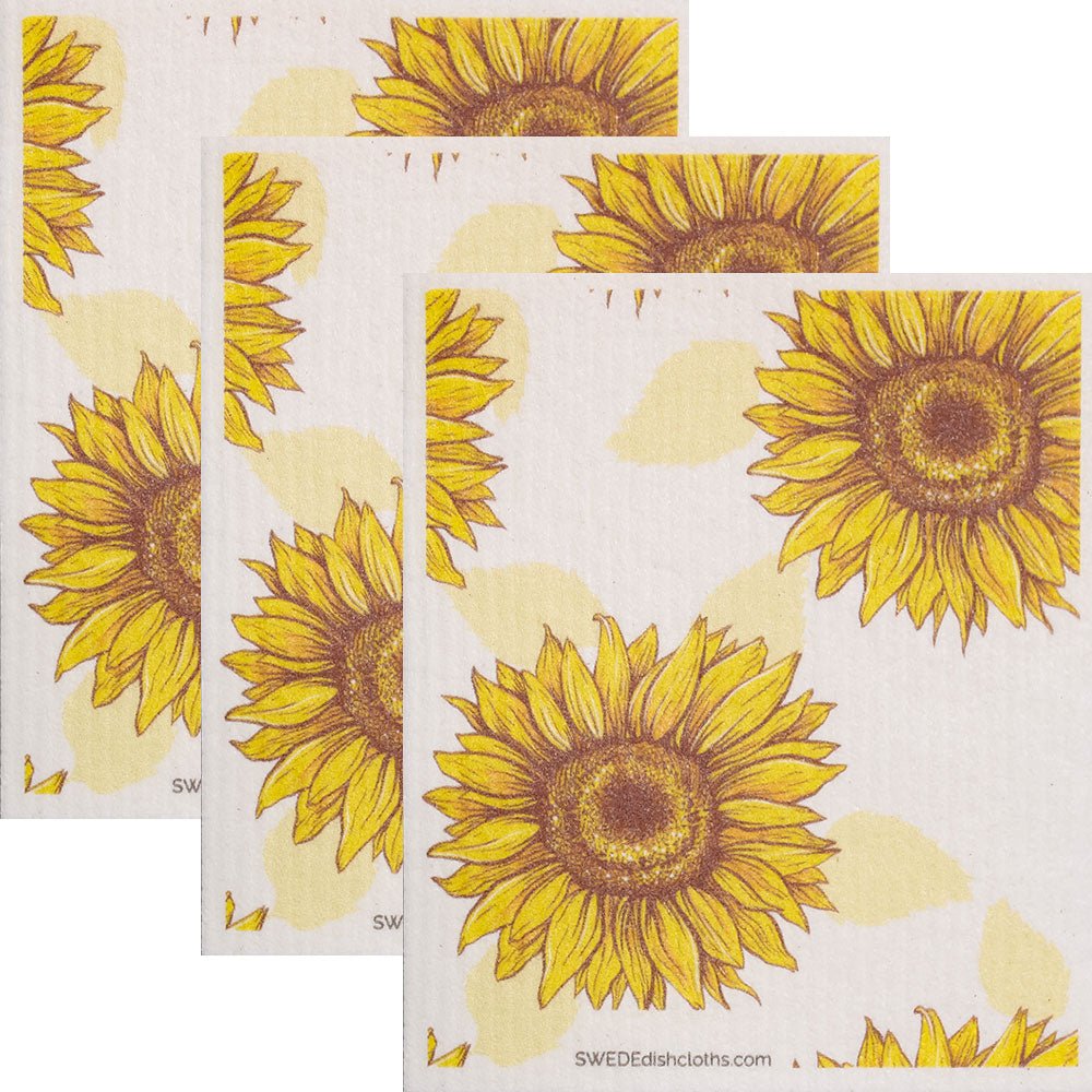 Blooming Sunflower Swedish Dishcloth: Set of 3 cloths Eco-Friendly, Reusable, Super Absorbent | SWEDEdishcloths - SWEDEdishcloths.com