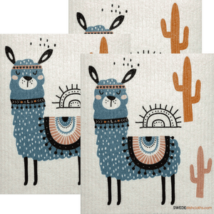 Blue Llama Set of 3 Swedish Dishcloths (One of each design) | ECO Friendly | Reusable Cleaning Spongecloth - SWEDEdishcloths.com