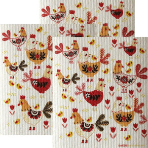 Chickens! Set of 3 each Swedish Dishcloths | ECO Friendly Absorbent Cleaning Cloth | Reusable Cleaning Wipes - SWEDEdishcloths.com