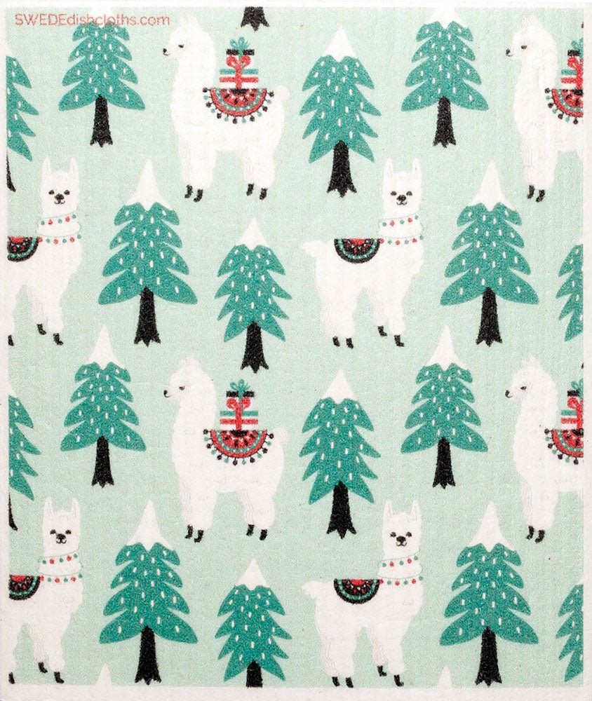 Christmas Llamas Single Cloth | ECO Friendly Absorbent Cleaning Cloth - SWEDEdishcloths.com
