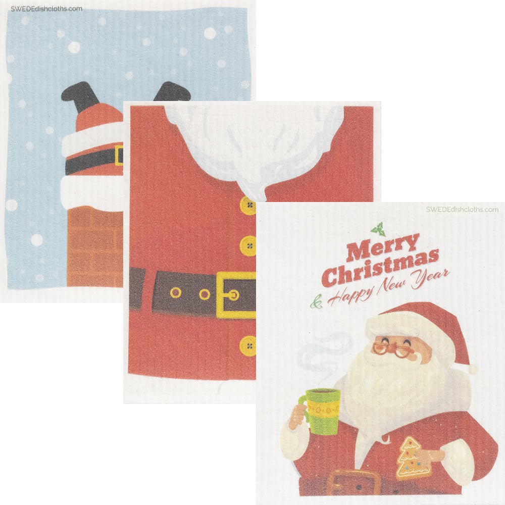 Christmas Mixed Santa Set of 3 (One of each design) Paper Towel Replacements | Swededishcloths - SWEDEdishcloths.com