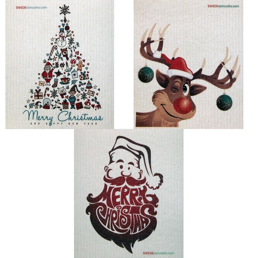 Christmas Trio Set of 3 each Swedish Dishcloths | ECO Friendly Absorbent Cleaning Cloth | Reusable Cleaning Wipes - SWEDEdishcloths.com