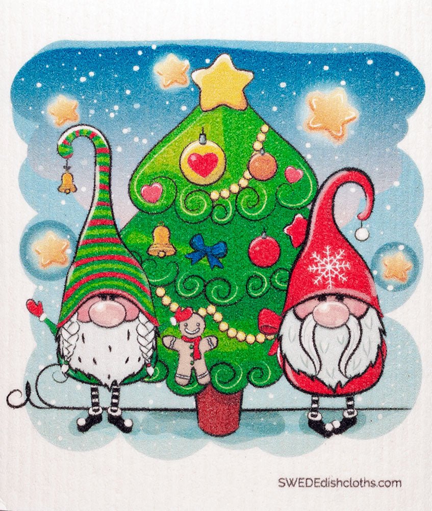 Christmas Two Gnomes Single Cloth | ECO Friendly Absorbent Cleaning Cloth - SWEDEdishcloths.com