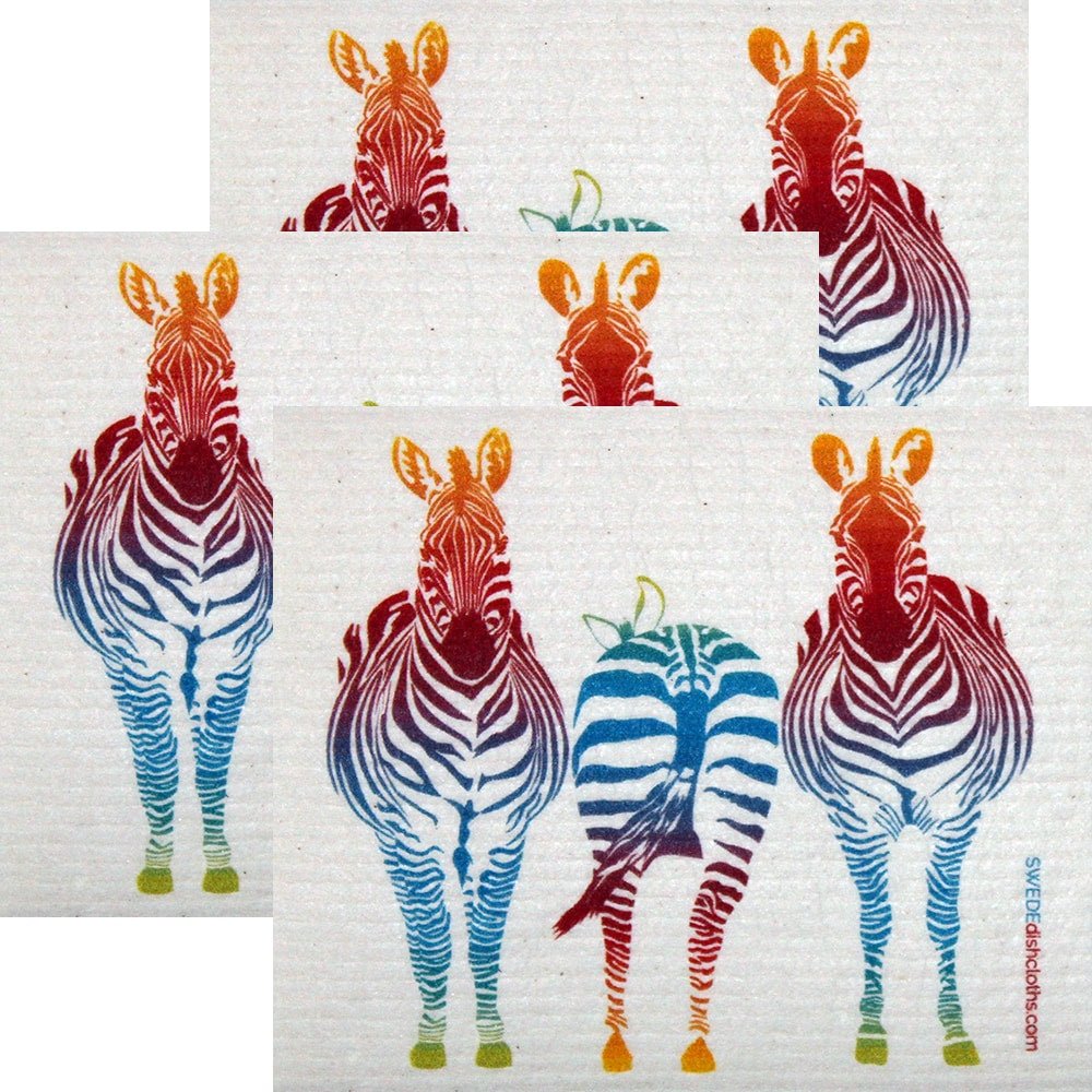 Colorful Zebra Set of 3 each Swedish Dishcloths - SWEDEdishcloths.com
