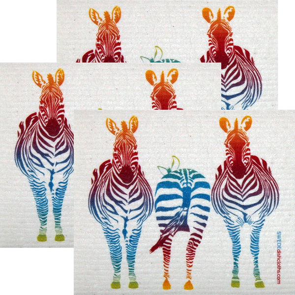 Colorful Zebra Set of 3 each Swedish Dishcloths