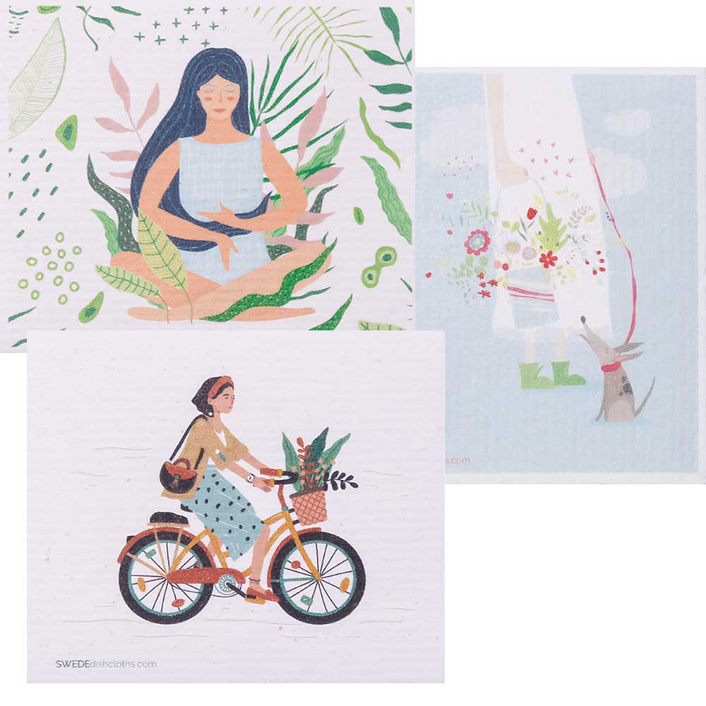 Connecting with Nature Set of 3 cloths (One of each design) Swedish Dishcloths ECO Absorbent Cleaning Cloth - SWEDEdishcloths.com